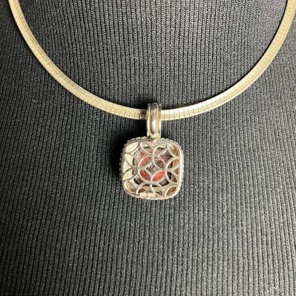 Sterling silver pendant with large red square gemstone. - Picture 3 of 6